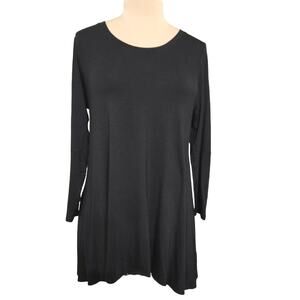 Comfy USA Tunic Top Small Long Sleeve Button Detail Black Lagenlook Goth Minimal